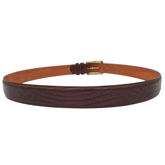 Trafalgar Size 38 Brown Italian Calfskin Leather Lizard Grain Belt Brass Buckle - Picture 7 of 10